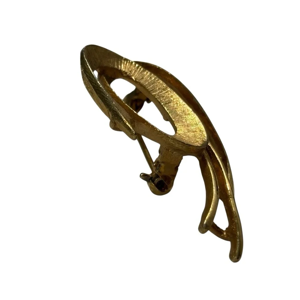 Vintage‎ Coro Brooch Pin Gold Tone Abstract Brushed Polished Swirl Modernist MCM
